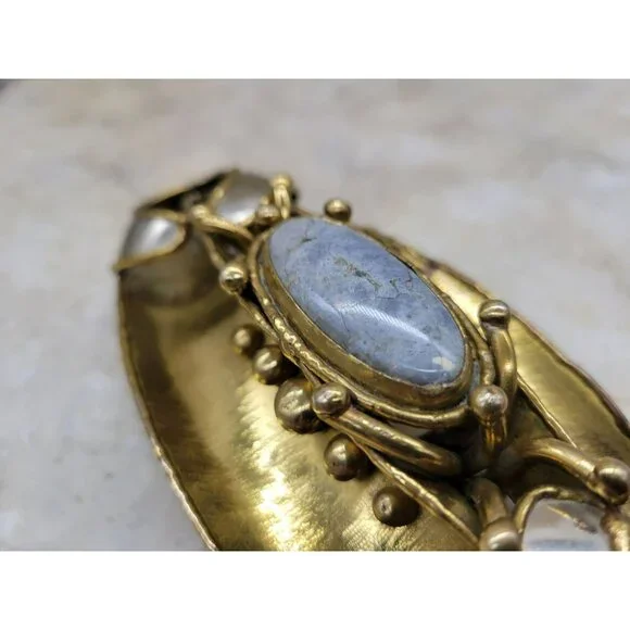 Signed Luciano Huge Belt Buckle Brutalist Brass Silver  display picture 3